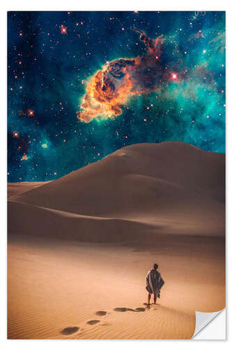 Selvklebende plakat Galactic nebula over the desert