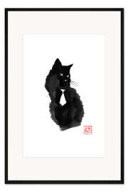 Gerahmter Kunstdruck Schwarze Katze mit weißer Krawatte
