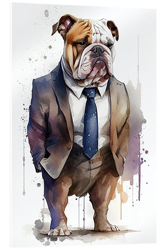 Tableau en verre acrylique Bulldog in a suit and tie