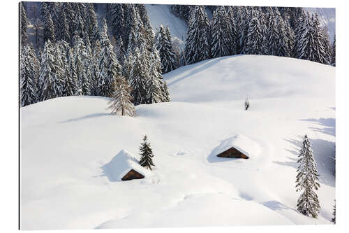 Quadro em plexi-alumínio Hut magic in the snow