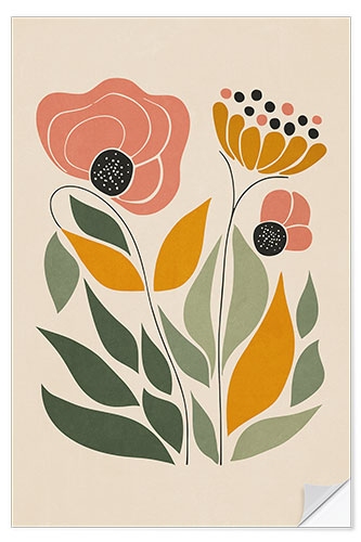 Selvklebende plakat Pink Orange Floral