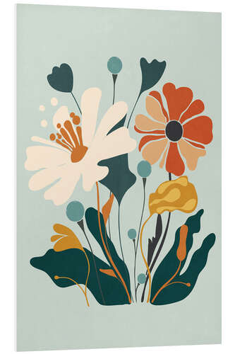 Quadro em PVC Colourful Flowers on Light Blue