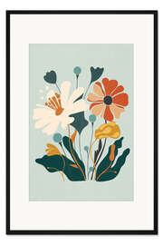 Gerahmter Kunstdruck Colourful Flowers on Light Blue