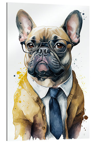 Quadro em plexi-alumínio French bulldog wearing glasses, suit and tie