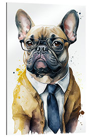 Quadro em plexi-alumínio French bulldog wearing glasses, suit and tie