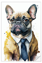 Adesivo murale French bulldog wearing glasses, suit and tie