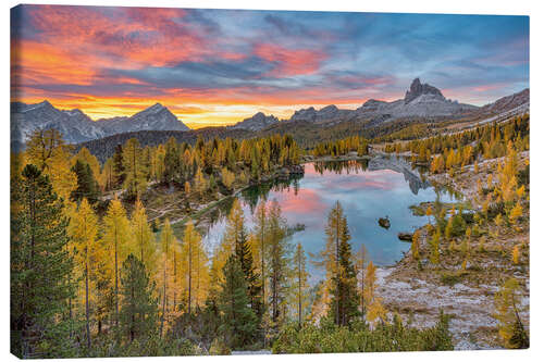 Canvas print Lago Federa in the Dolomites