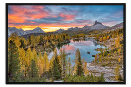 Gerahmter Kunstdruck Lago Federa in den Dolomiten