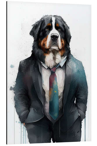 Aluminiumtavla Bernese Mountain Dog in a suit and tie