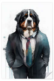 Selvklæbende plakat Bernese Mountain Dog in a suit and tie