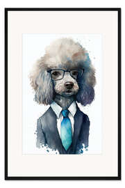 Gerahmter Kunstdruck Pudel in Anzug und Krawatte
