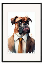 Gerahmter Kunstdruck Boxer in Anzug und Krawatte