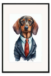 Gerahmter Kunstdruck Dackel in Anzug und Krawatte