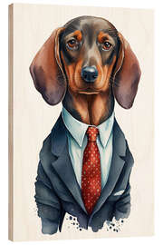 Wood print Dachshund in a suit and tie