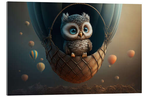 Stampa su vetro acrilico A Little Owl in a Hot Air Balloon