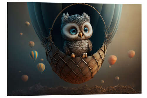 Aluminiumtavla A Little Owl in a Hot Air Balloon