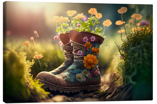 Leinwandbild Blühende Gartenstiefel