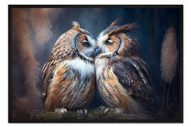 Gerahmter Kunstdruck Zwei verliebte Eulen