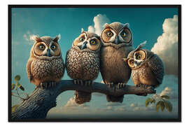 Gerahmter Kunstdruck Eulen Quartett