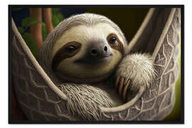 Gerahmter Kunstdruck Faultier in der Hängematte