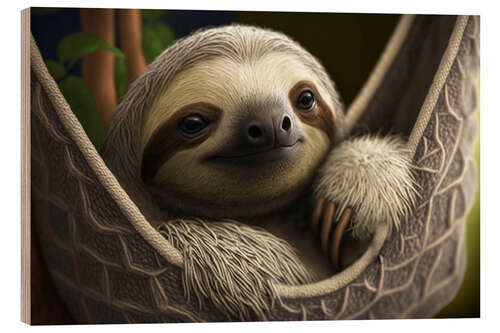 Wood print Sloth in the Hammock