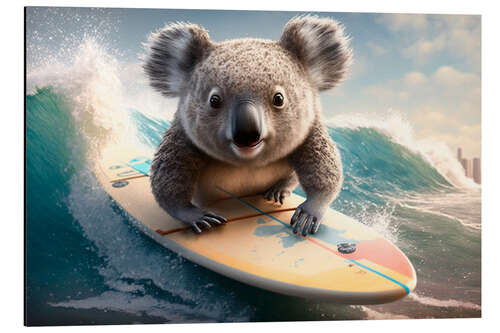 Aluminium print Koala with Surfboard