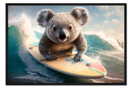 Gerahmter Kunstdruck Koala auf dem Surfbrett