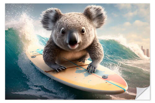 Vinilo para la pared Koala with Surfboard