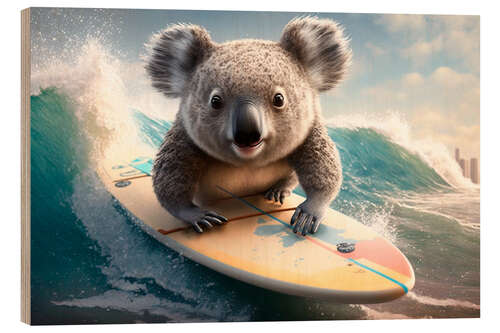 Puutaulu Koala with Surfboard