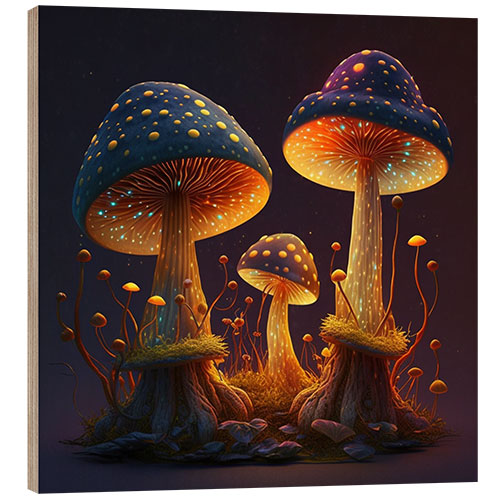 Wood print Magic Mushrooms