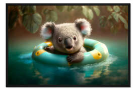 Gerahmter Kunstdruck Baby Koala lernt schwimmen