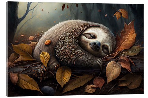 Acrylic print Sloth in Autumn Leaves