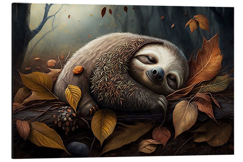 Aluminiumsbilde Sloth in Autumn Leaves