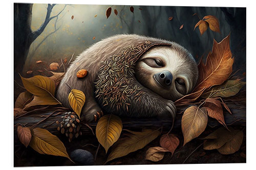 Stampa su PVC Sloth in Autumn Leaves