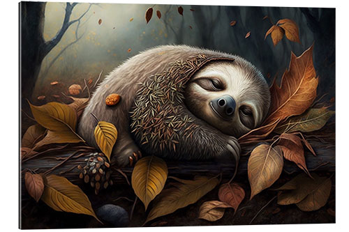 Quadro em plexi-alumínio Sloth in Autumn Leaves