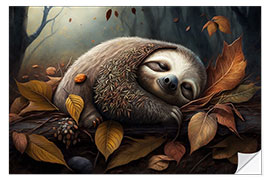 Sticker mural Sloth in Autumn Leaves