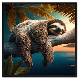 Gerahmter Kunstdruck Faultier auf einer Palme