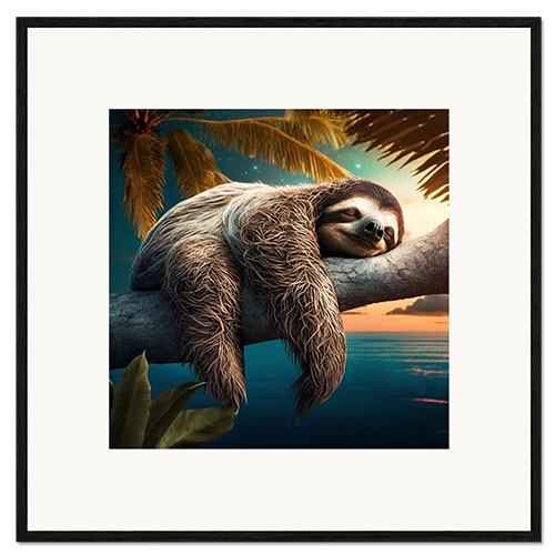 Impression artistique encadrée Sloth on a Palm Tree