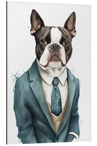 Aluminiumtavla Boston Terrier in a Suit and Tie