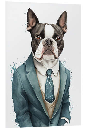 Print på skumplade Boston Terrier in a Suit and Tie