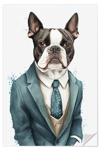 Wandsticker Boston Terrier in Anzug und Krawatte