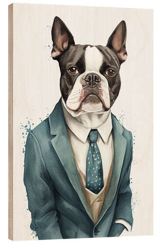 Stampa su legno Boston Terrier in a Suit and Tie