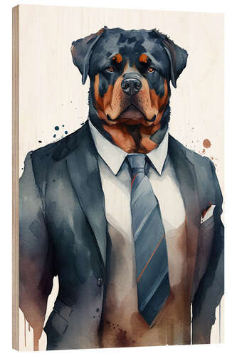 Wood print Rottweiler Wearing Suit and Tie