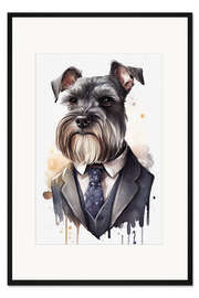 Gerahmter Kunstdruck Zwergschnauzer mit Anzug und Krawatte