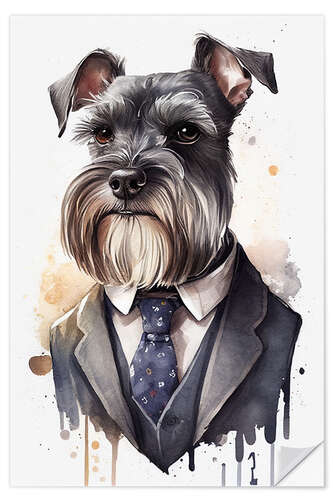 Selvklebende plakat Miniature Schnauzer Wearing Suit and Tie