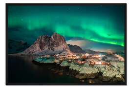Gerahmter Kunstdruck Nordlichter über den Lofoten