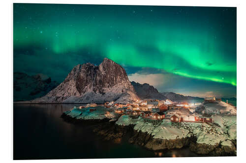 Foam board print Northern Lights over Lofoten