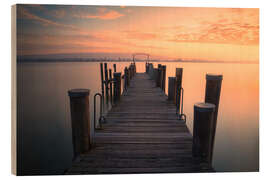 Hout print Sunset at Lake Constance