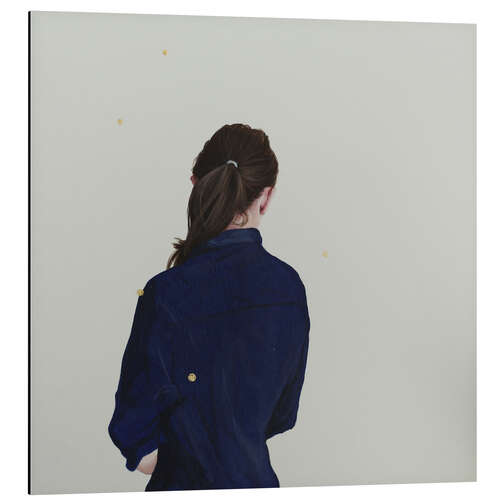 Aluminium print Back view of a young woman with gold dots