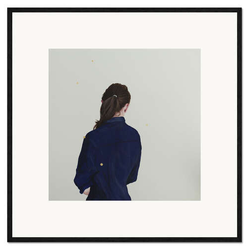 Kunsttryk i ramme Back view of a young woman with gold dots